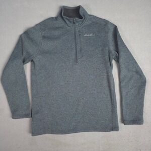 Eddie Bauer Men's Medium Heathered Gray Fleece 1/4 Zip Pullover Sweater